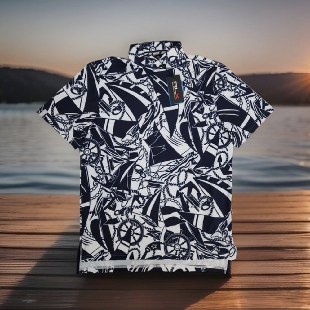 New RLX Ralph Lauren Men's Size , XXL Blue Performance Nautical